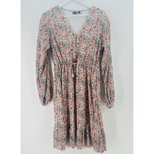 Mikarose Boho Crinkle Floral Pleated Drawstring Ruffle Hem Floral Dress R1036